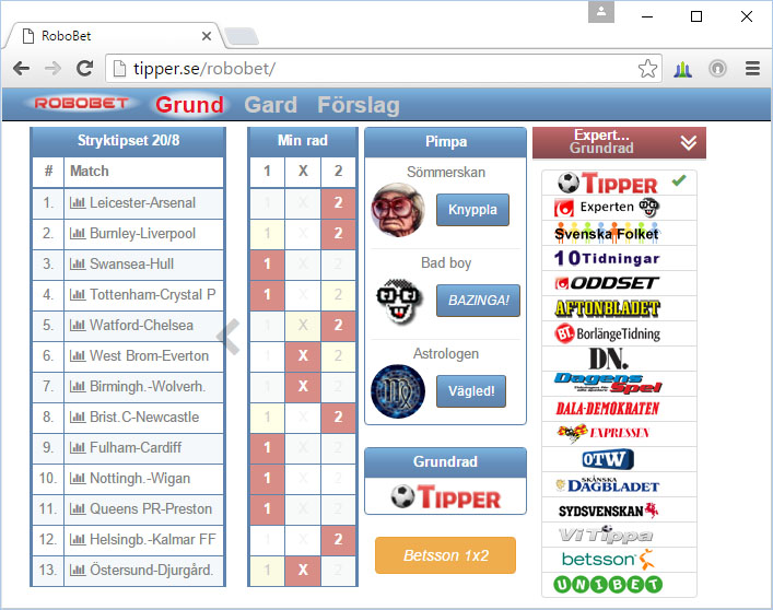 Nikas Holmgrens spelförslag i RoboBet