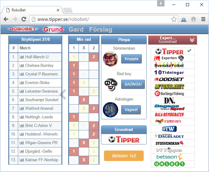 Nikas Holmgrens spelförslag i RoboBet