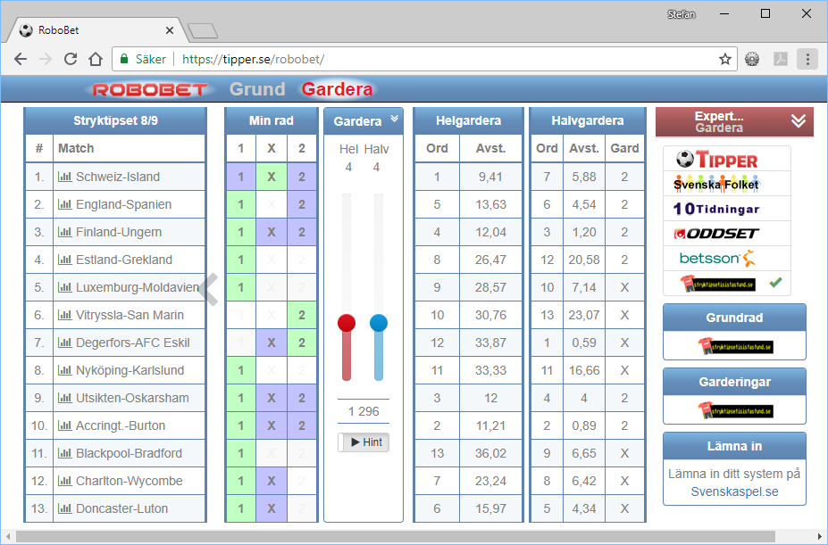 RoboBet Spelförslag